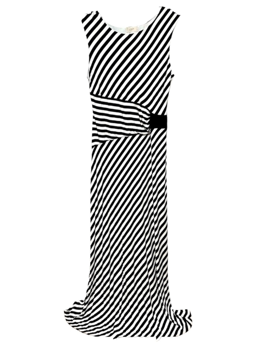 LOFT Chic Black White assymetrical Striped Knit stretchy comfortable Maxi Dress